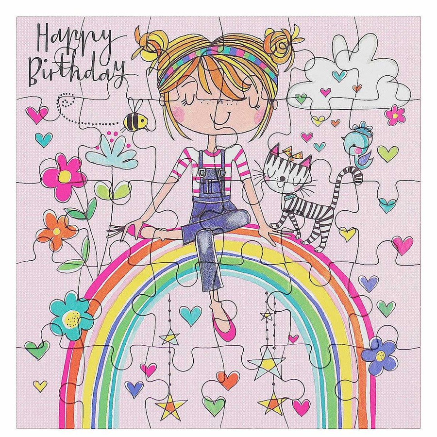 Jigsaw Cards | Rachel Ellen Rachel Ellen Girl On Rainbow Jigsaw Puzzle With Mini Birthday Card