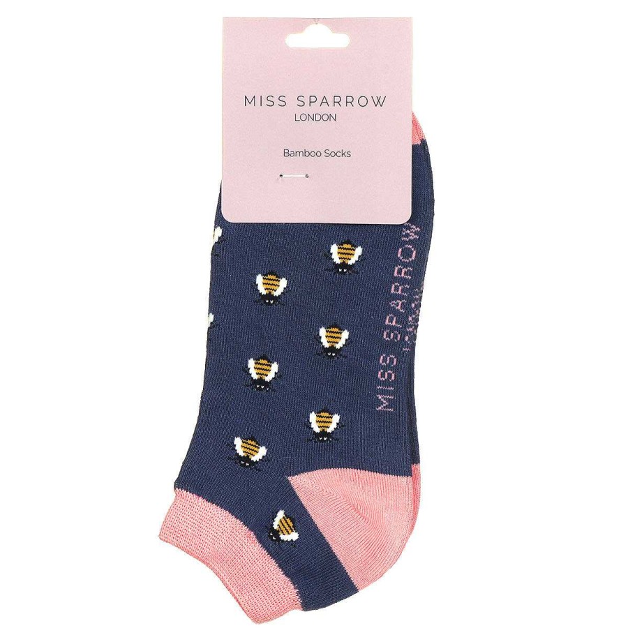 Socks | Miss Sparrow Miss Sparrow Navy Honey Bee Women'S Bamboo Trainer Socks