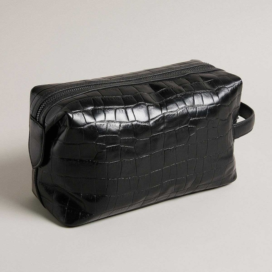 Wash Bags | Ted Baker Ted Baker Roye Black Croc Leather Washbag