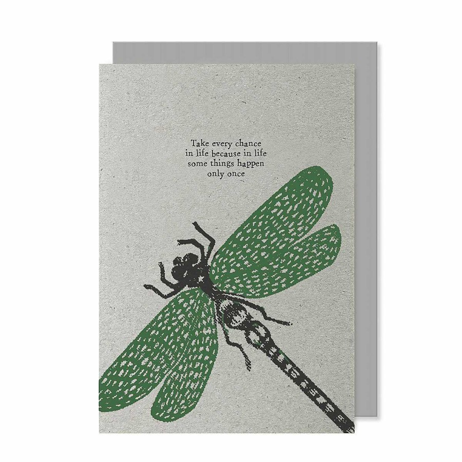 Inspirational | East of India East Of India Block Print 'Take Every Chance' Dragonfly Greetings Card