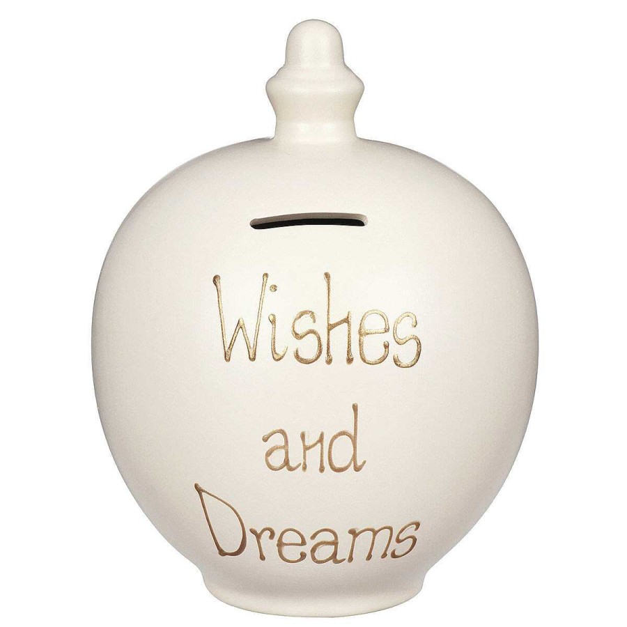 Money Pots | Temptation Temptation 'Wishes And Dreams' Gold On Cream Money Pot