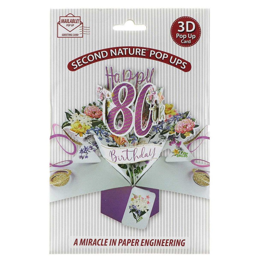 Age Cards | Second Nature Second Nature '80Th Birthday' Flowers 3D Pop Up Card