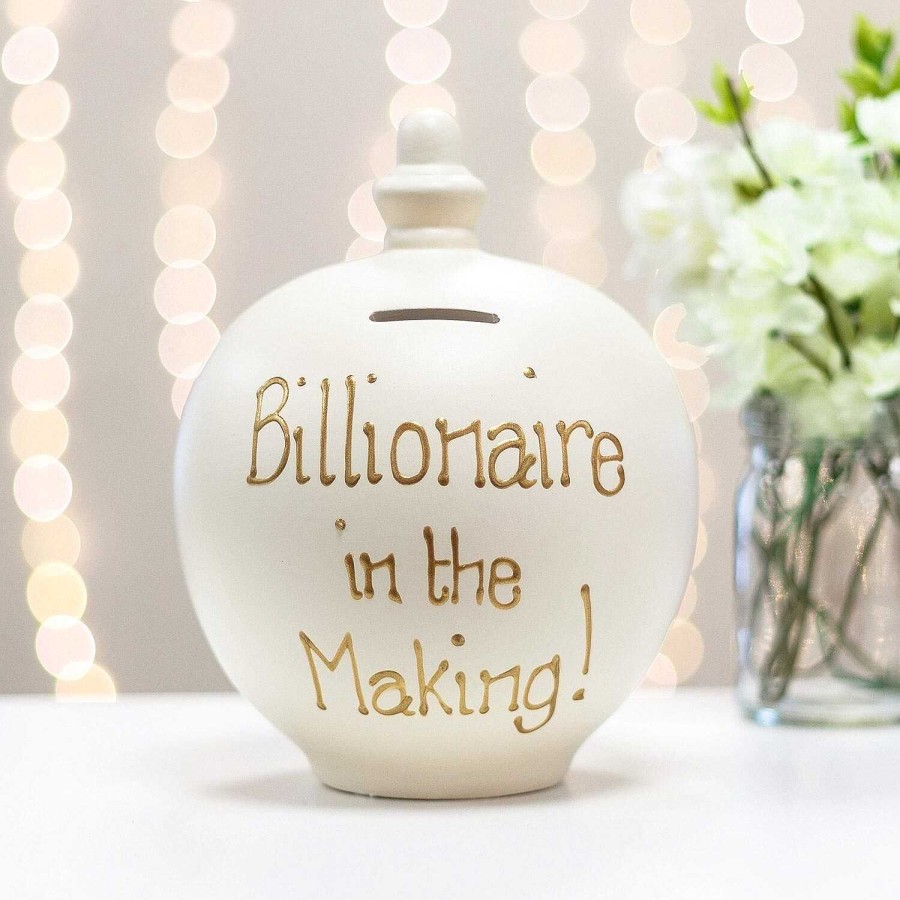 Money Pots | Temptation Temptation 'Billionaire In The Making!' Gold On Cream Money Pot