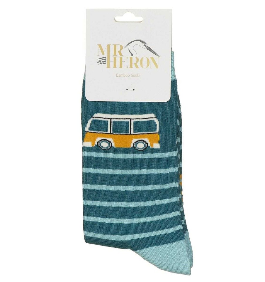 Styles | Mr Heron Mr Heron Teal Camper Van Stripes Men'S Bamboo Socks