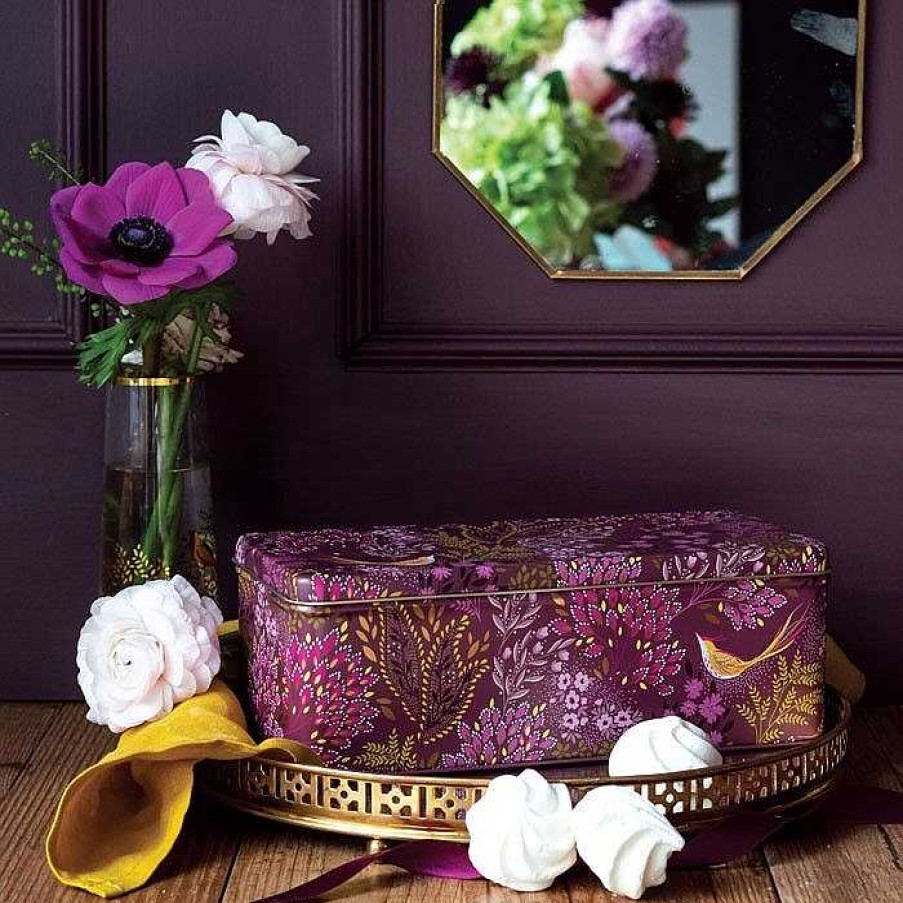 Storage Tins | Sara Miller Sara Miller Haveli Garden Plum Songbird Long Deep Rectangular Tin