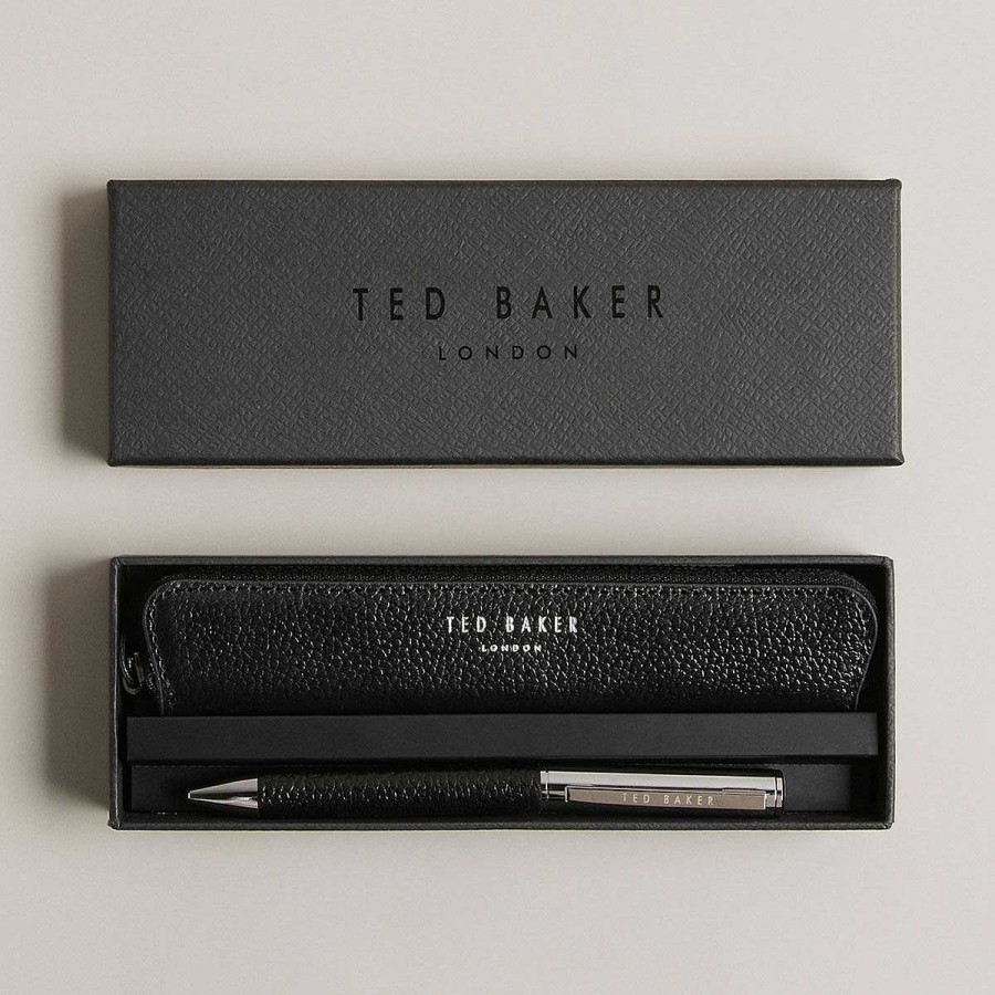 Pens & Pencils | Ted Baker Ted Baker Danns Black Leather Pen And Pouch Set