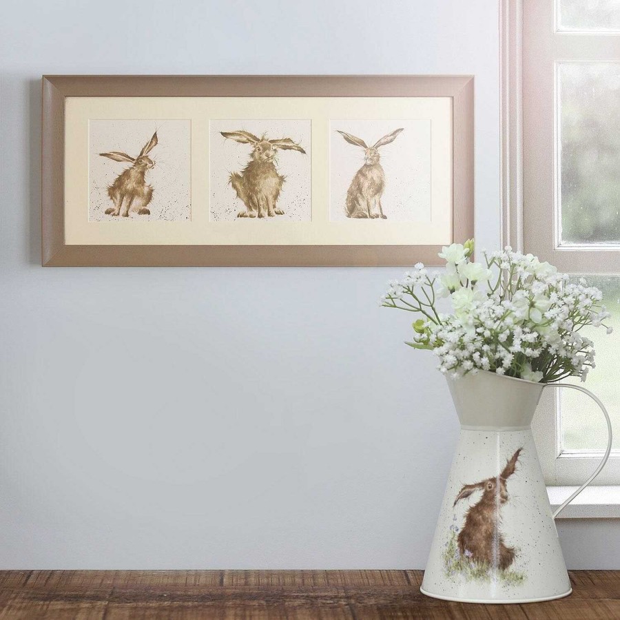 Art Prints | Wrendale Wrendale A Trio Of Hares Triple Print With Taupe Frame