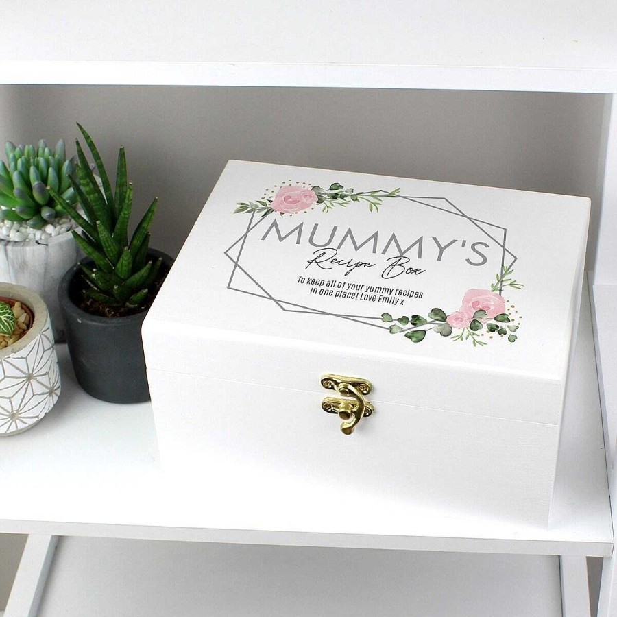 Keepsake Boxes | Temptation Gifts Personalised Abstract Rose White Wooden Keepsake Box