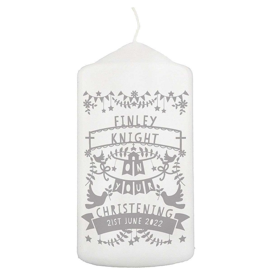 Candles & Fragrance | Temptation Gifts Personalised Grey Papercut Style Pillar Candle