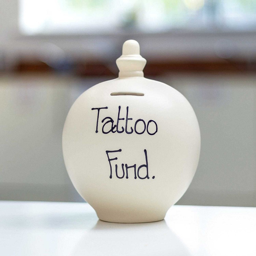 Money Pots | Temptation Temptation 'Tattoo Fund' Black On Cream Money Pot