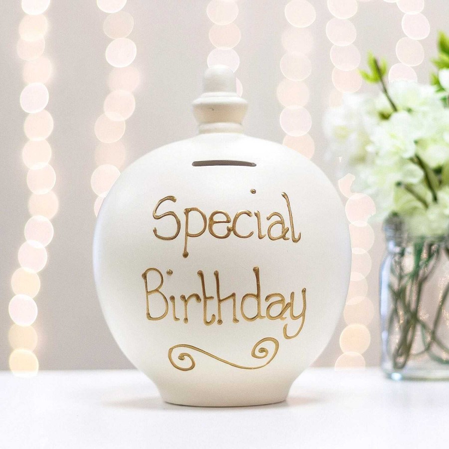 Money Pots | Temptation Temptation 'Special Birthday' Gold On Cream Money Pot