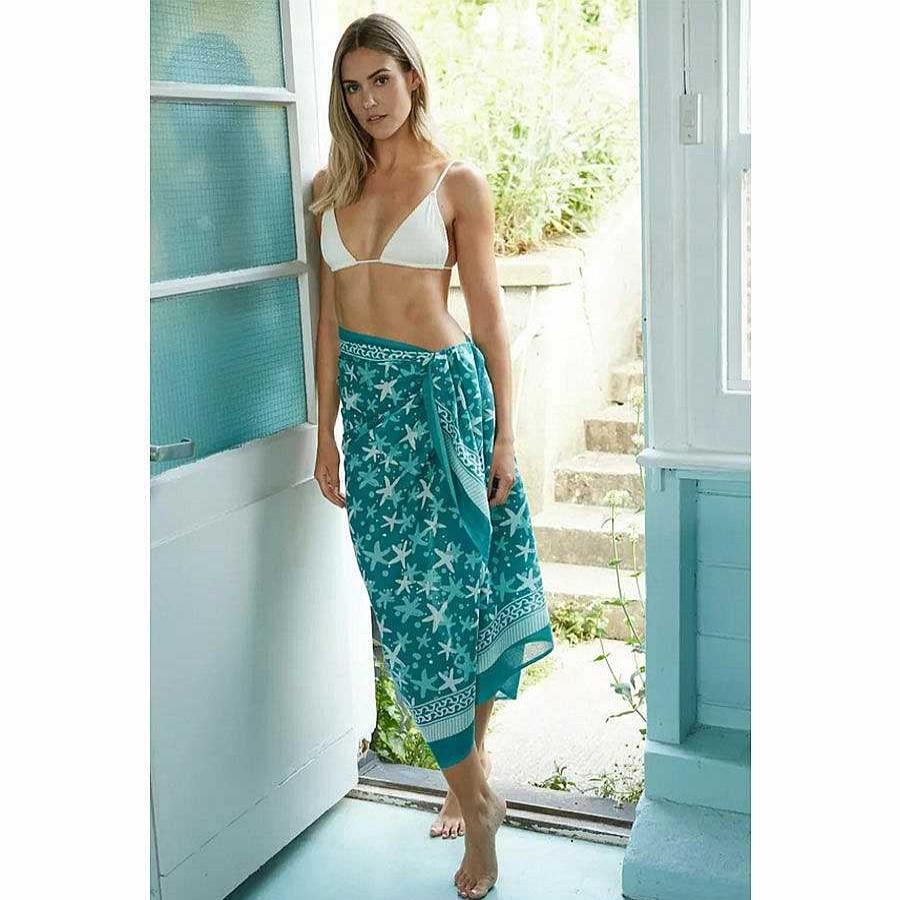 Clothing | Pachamama Pachamama Starfish Green Hand Printed Cotton Sarong