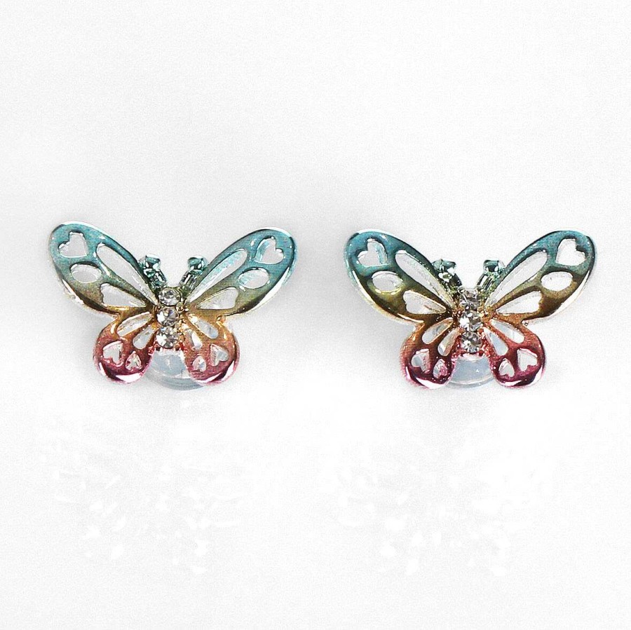 For Little Girls | Equilibrium Equilibrium Girls Silver Plated Rainbow Butterfly Earrings