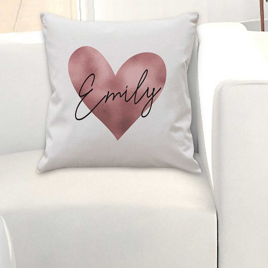 Soft Furnishings | Temptation Gifts Personalised Rose Gold Heart Name Only Cushion