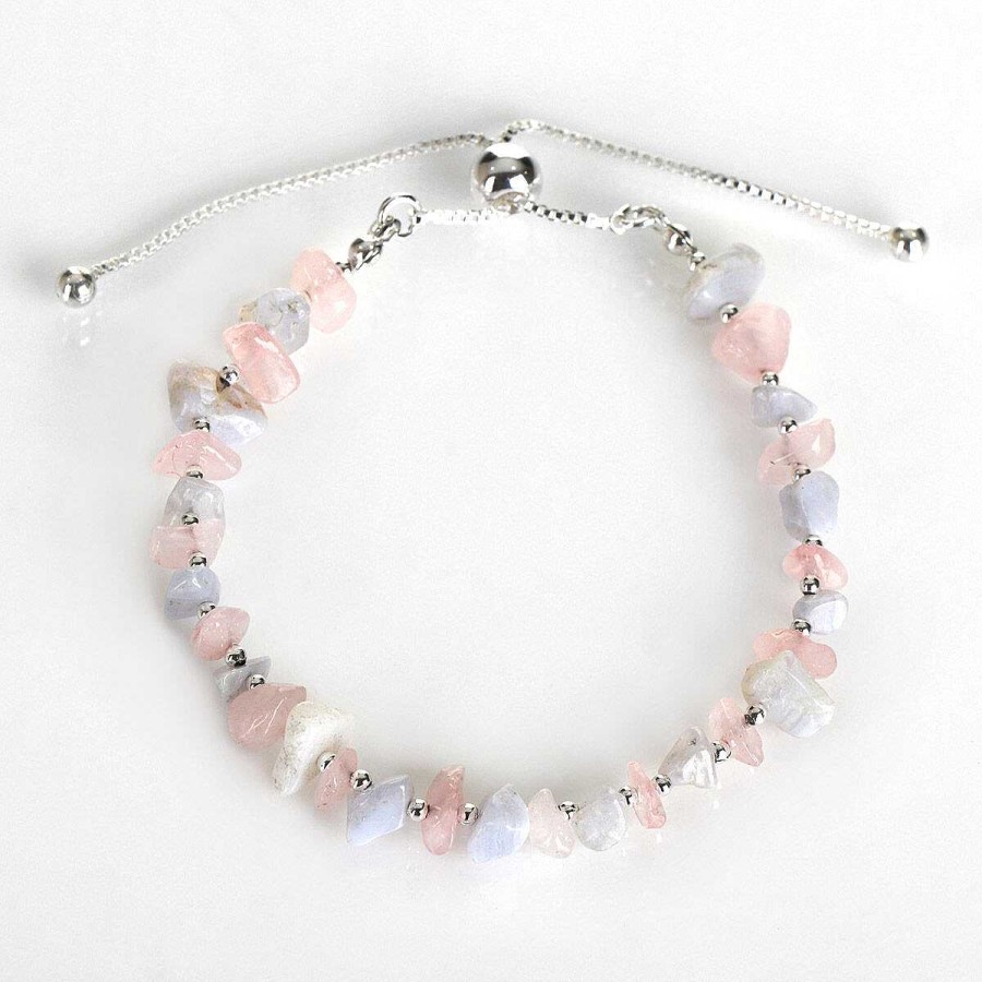 Bracelets | Equilibrium Equilibrium Silver Plated Gemstone Blue Lace Agate And Rose Quartz Friendship Bracelet