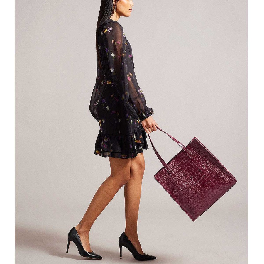 New In | Ted Baker Ted Baker Croccon Icon Large Deep Purple Croc Bag