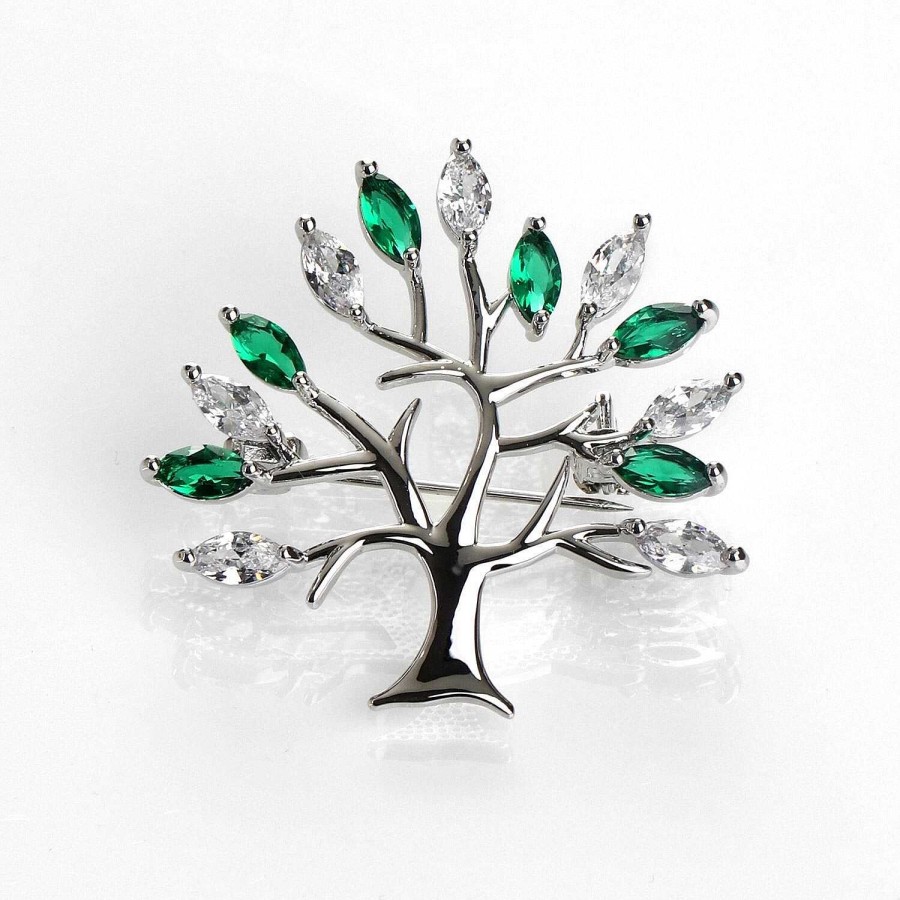 Brooches & Pin Badges | Equilibrium Equilibrium Green Tree Of Life Silver Brooch