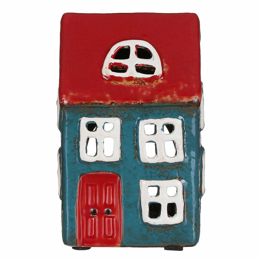 Candle Accessories | Village Pottery Village Pottery Blue & Red House Tealight Holder