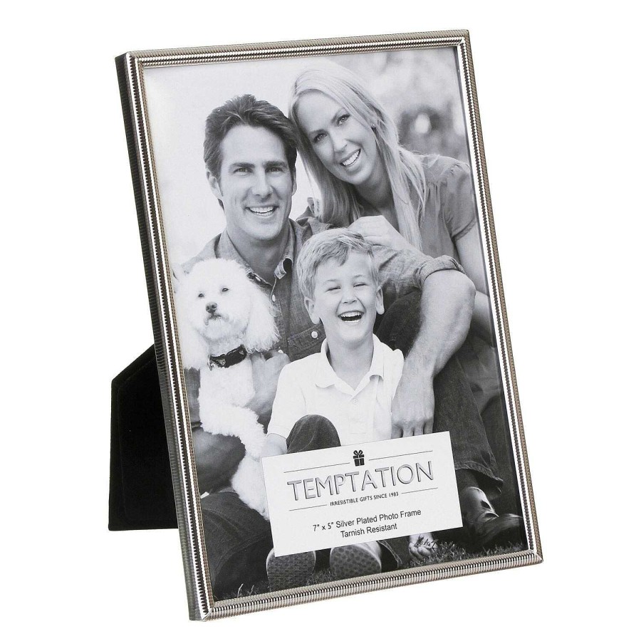 Photo Frames | Temptation Temptation Silver-Plated Narrow Ribbed Edge Frame 5X7