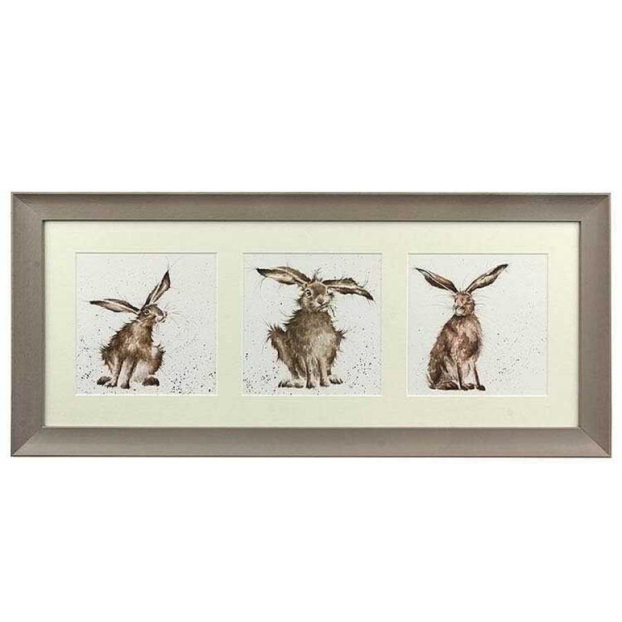 Art Prints | Wrendale Wrendale A Trio Of Hares Triple Print With Taupe Frame