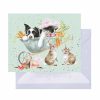 Mini Cards | Wrendale Wrendale 'Sleeping On The Job' Dog & Rabbits 9Cm Mini Card