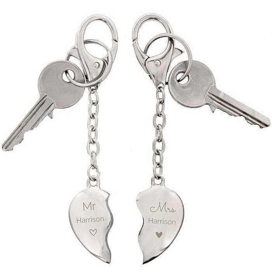 Mr & Mrs Gifts | Temptation Gifts Personalised Mr & Mrs Two Hearts Keyring