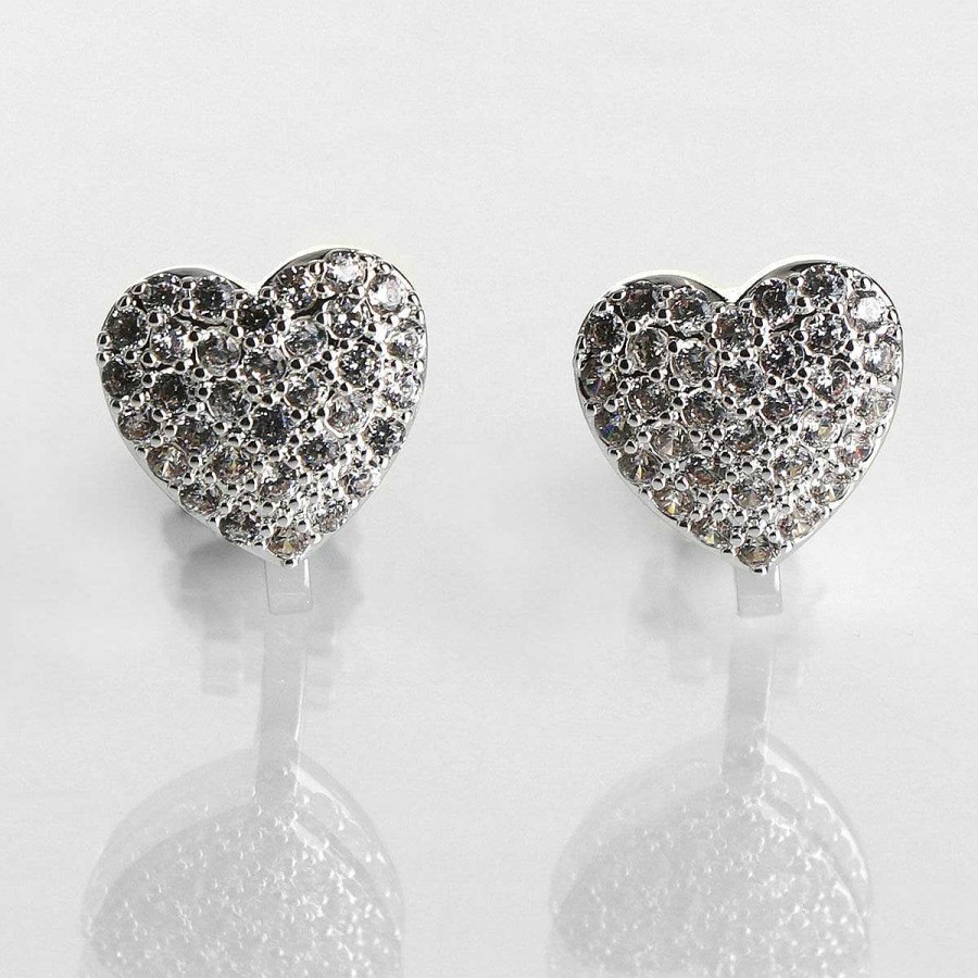 For Bridesmaids | Equilibrium Equilibrium Silver Plated Pave Heart Clip On Earrings