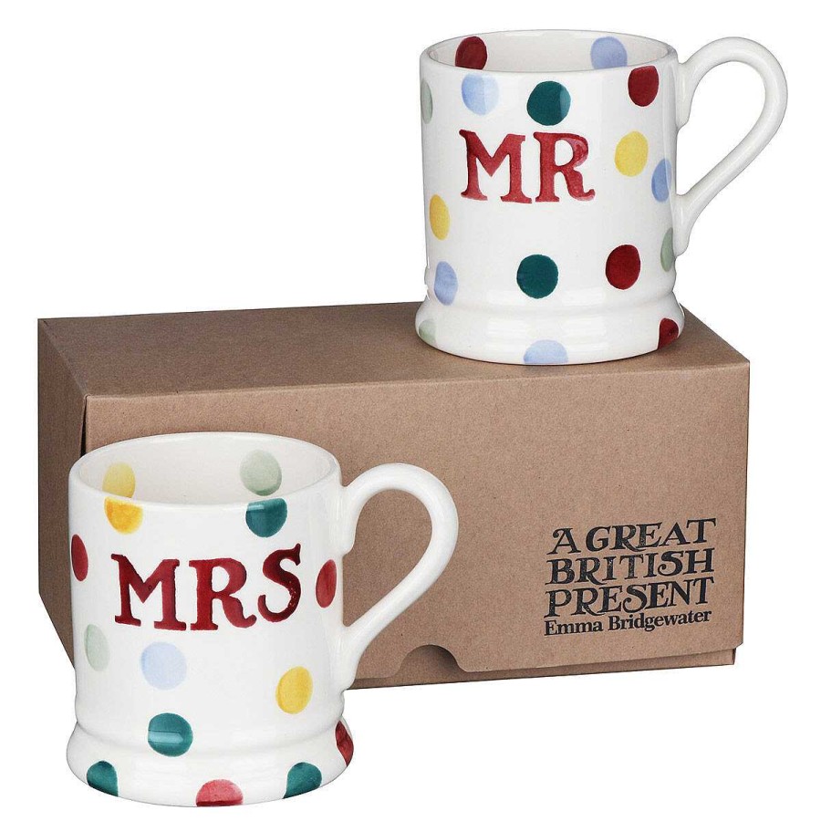 Mr & Mrs Gifts | Emma Bridgewater Emma Bridgewater Polka Dot Mr & Mrs Set Of 2 Half Pint Boxed Mugs