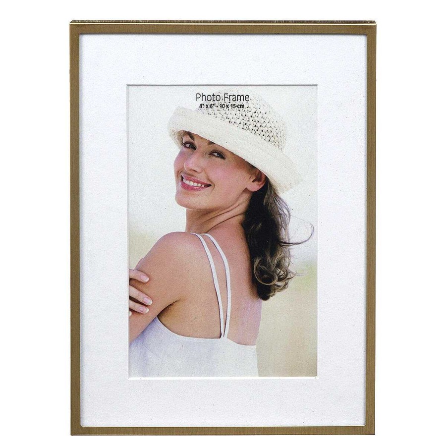 Photo Frames | Temptation Temptation Brushed Gold Narrow Edge Frame With Mount 4X6