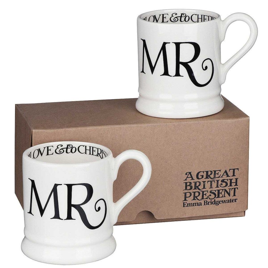 Mr & Mrs Gifts | Emma Bridgewater Emma Bridgewater Black Toast Mr & Mr Boxed Set Of Two Half Pint Mugs