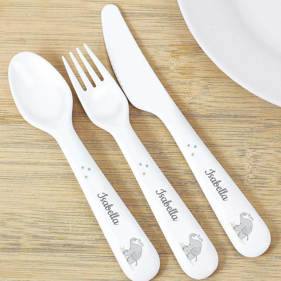 Personalised / Experience | Temptation Gifts Personalised Hessian Elephant 3 Piece Plastic Cutlery Set