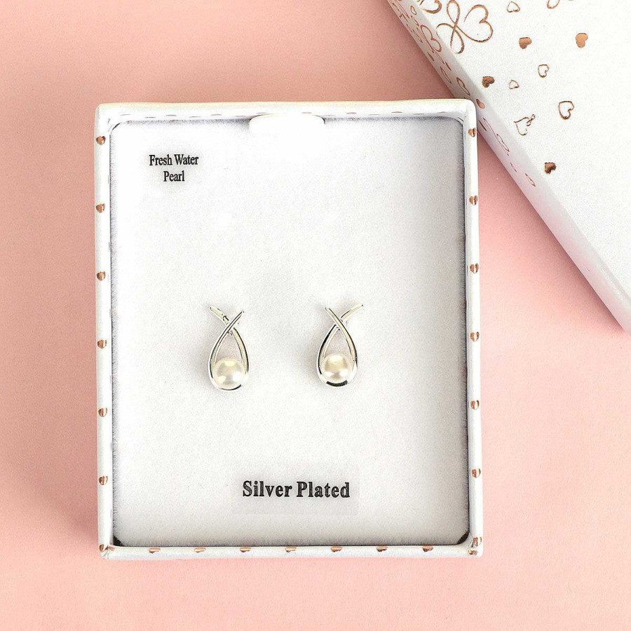 Earrings | Equilibrium Equilibrium Silver Plated Fresh Water Pearl Kiss Stud Earrings