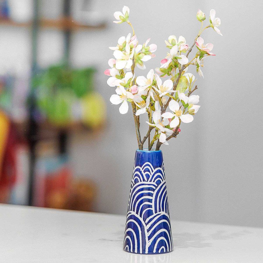 Flower Vases | Langs Langs Indigo Waves Ceramic Bud Vase