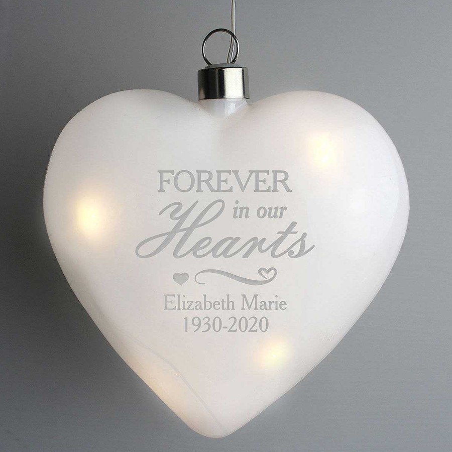 Keepsake Boxes | Temptation Gifts Personalised 'Forever In Our Hearts' Led Hanging Glass Heart