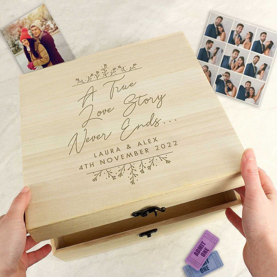 Wedding Accessories & Keepsakes | Temptation Gifts Personalised 'True Love Story' Wooden Keepsake Box