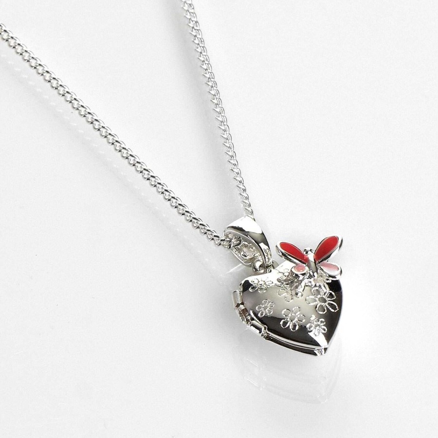 For Little Girls | Equilibrium Equilibrium Girls Silver Plated Butterfly Heart-Shaped Locket