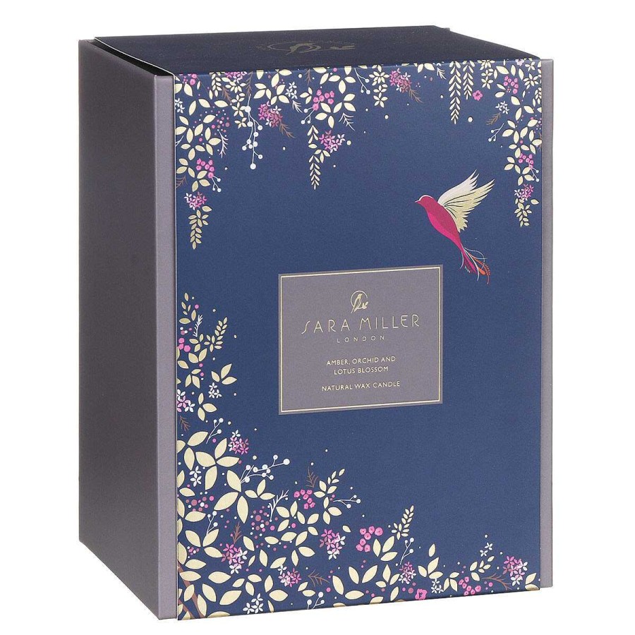 Ceramic Candles | Sara Miller Sara Miller Chelsea Navy Amber, Orchid And Lotus Blossom 260G Candle