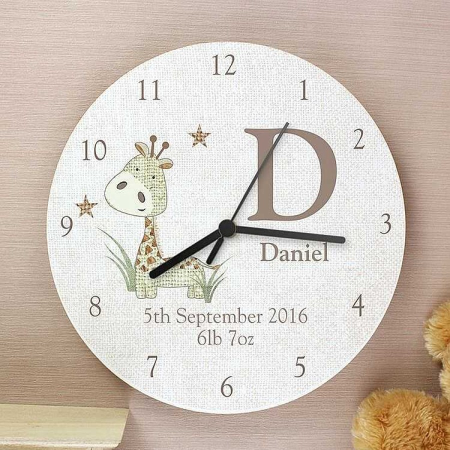 Clocks & Alarms | Temptation Gifts Personalised Hessian Giraffe Wooden Clock