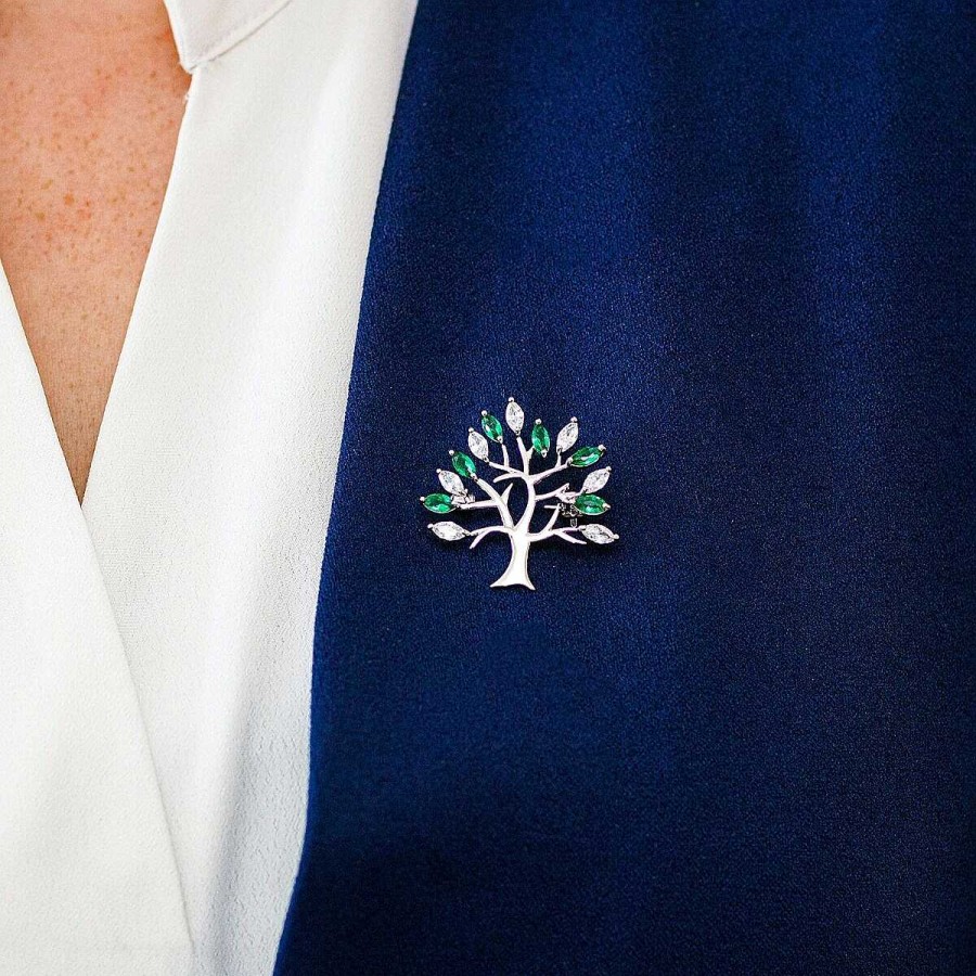 Brooches & Pin Badges | Equilibrium Equilibrium Green Tree Of Life Silver Brooch