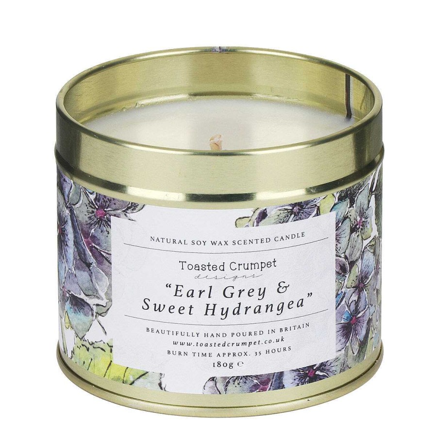 Tin Candles | Toasted Crumpet Toasted Crumpet Earl Grey & Sweet Hydrangea Tin Candle