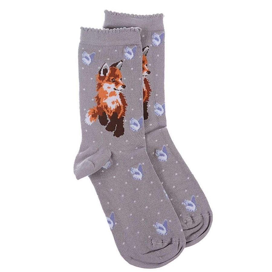 Socks | Wrendale Wrendale 'Born To Be Wild' Purple Fox Women'S Bamboo Socks