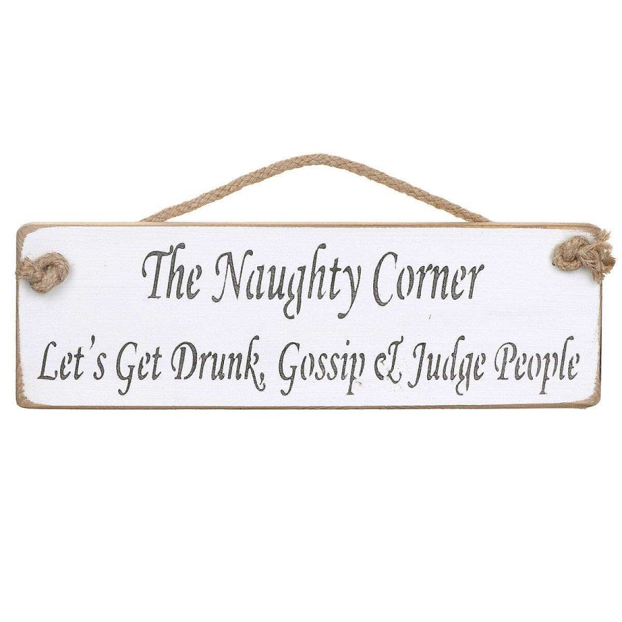 Plaques & Signs | Austin Sloan Austin Sloan 'The Naughty Corner' White Wooden Sign