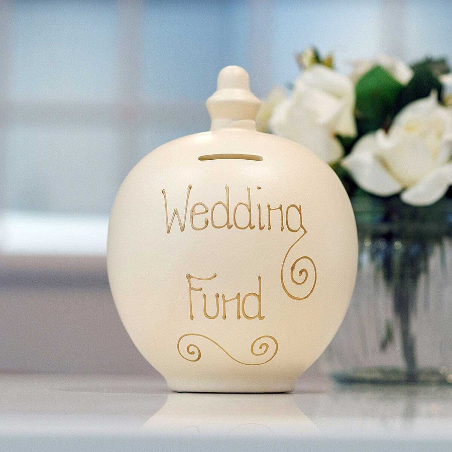 Money Pots | Temptation Temptation 'Wedding Fund' Gold On Cream Money Pot