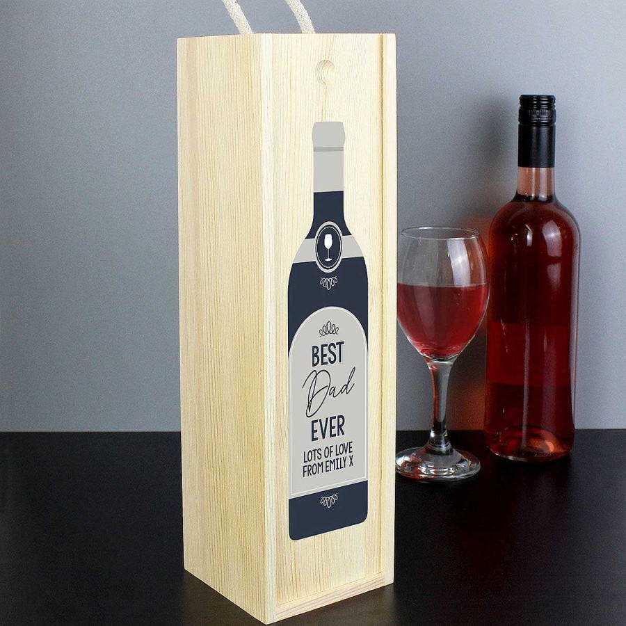 Grandad | Temptation Gifts Personalised Text Grey Wooden Wine Bottle Box