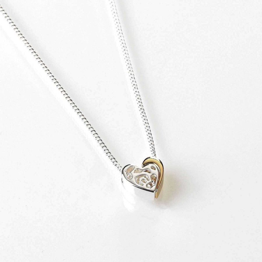 Necklaces | Equilibrium Equilibrium Two Piece Heart Silver And Gold Plated Necklace