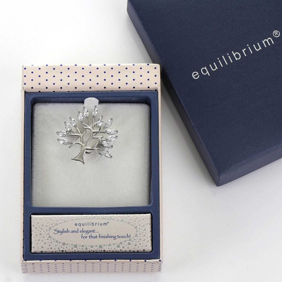 Brooches & Pin Badges | Equilibrium Equilibrium Clear Tree Of Life Silver Brooch