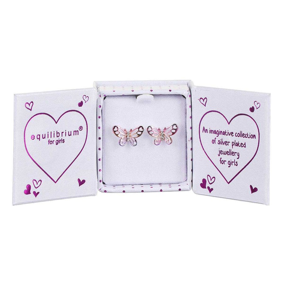 For Little Girls | Equilibrium Equilibrium Girls Silver Plated Rainbow Butterfly Earrings