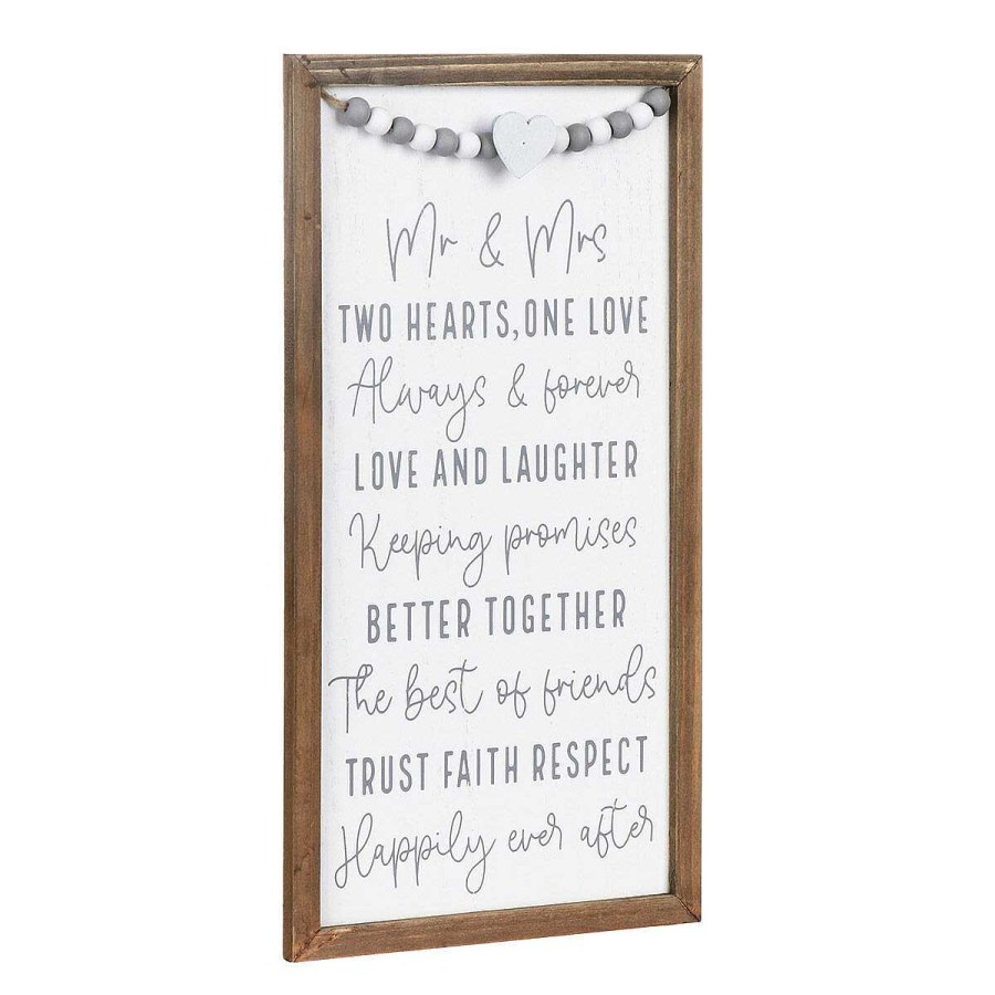 Mr & Mrs Gifts | Langs Langs 'Mr & Mrs' Wedding Day Beads Long Wooden Plaque