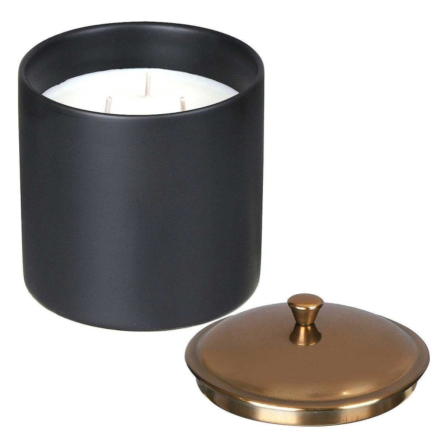 Ceramic Candles | Paddywax Paddywax Hygge 425G 3 Wick Bergamot & Mahogany Black Ceramic Soy Candle