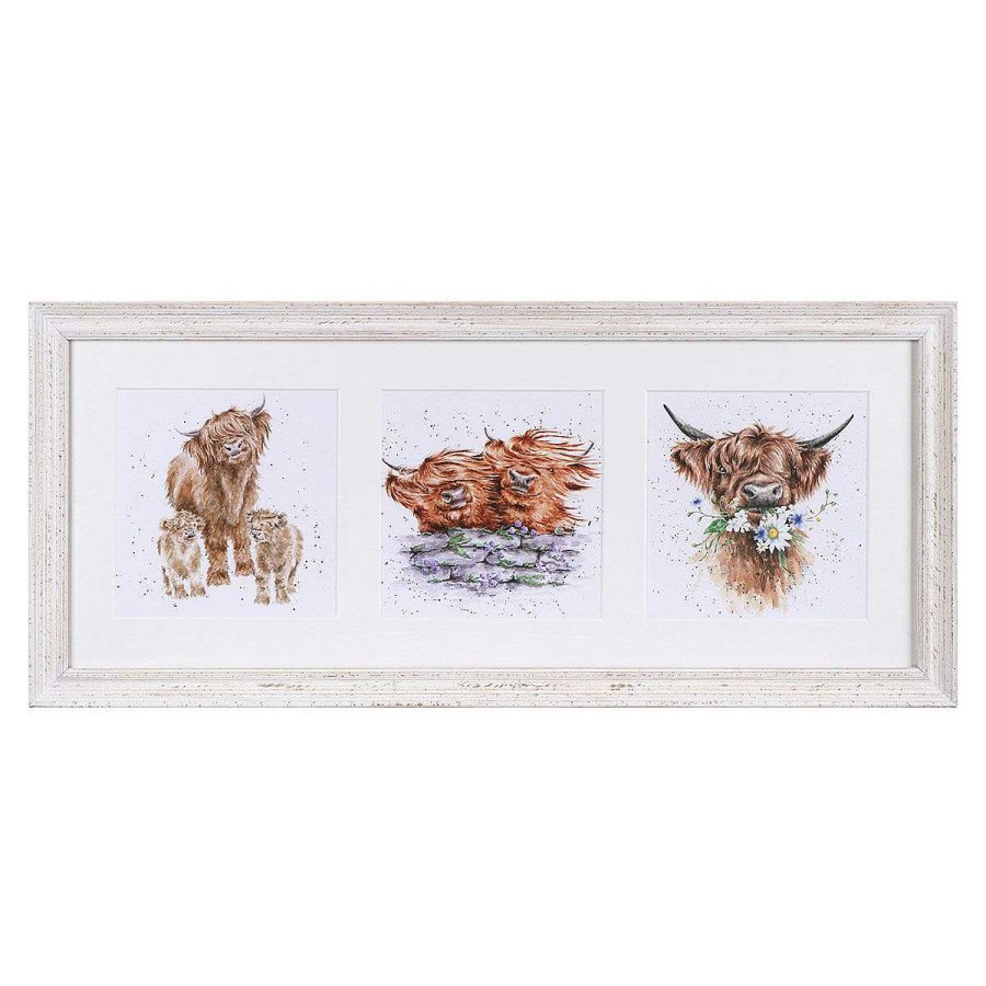 Art Prints | Wrendale Wrendale A Trio Of Highland Cows Triple Print With Cream Frame